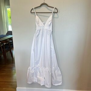 JustFab White Maxi Sundress with V-Neck and Ruffle Hem